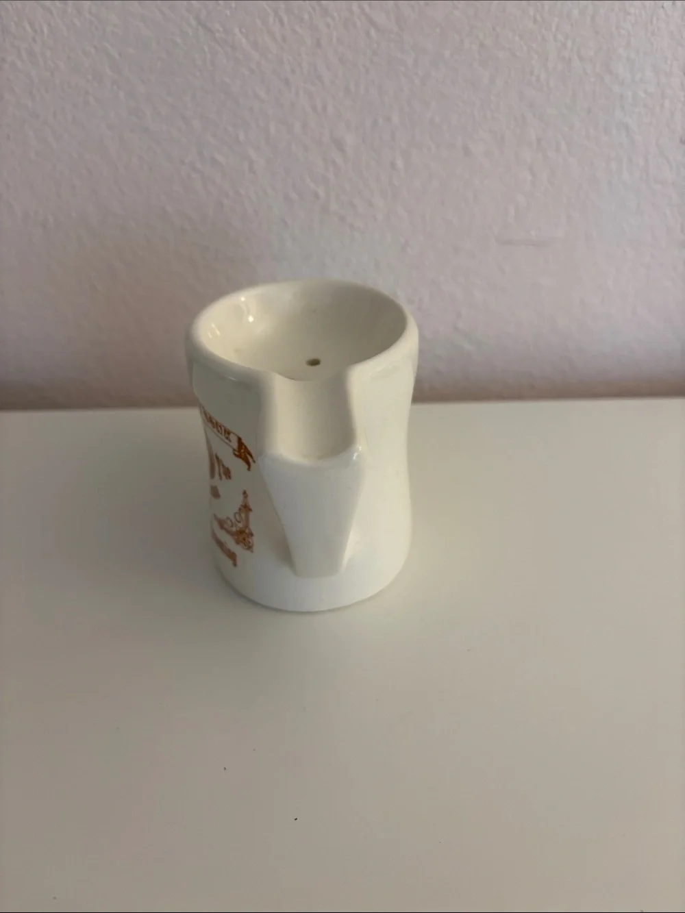 White Ceramic Shaving Mug - Brown Print